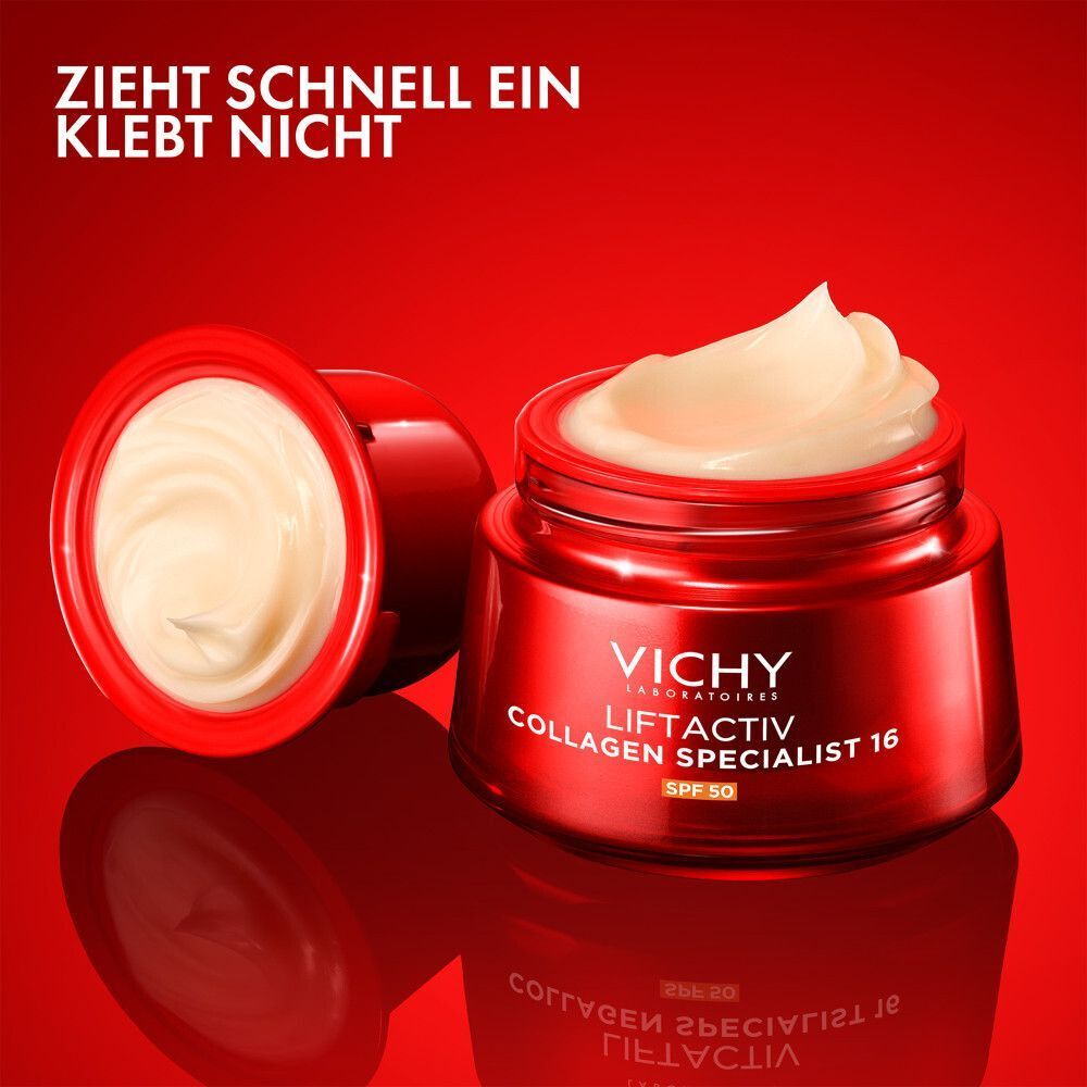 Vichy Liftactiv Collagen Specialist 16 LSF 50 Creme zieht schnell ein.