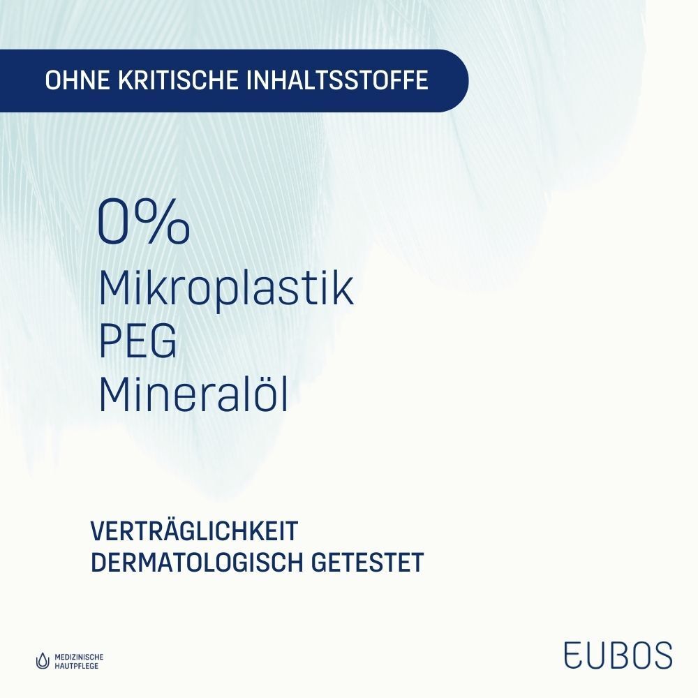EUBOS Sensitive Care: 0% Mikroplastik, PEG, Mineralöl. Dermatologisch getestet.