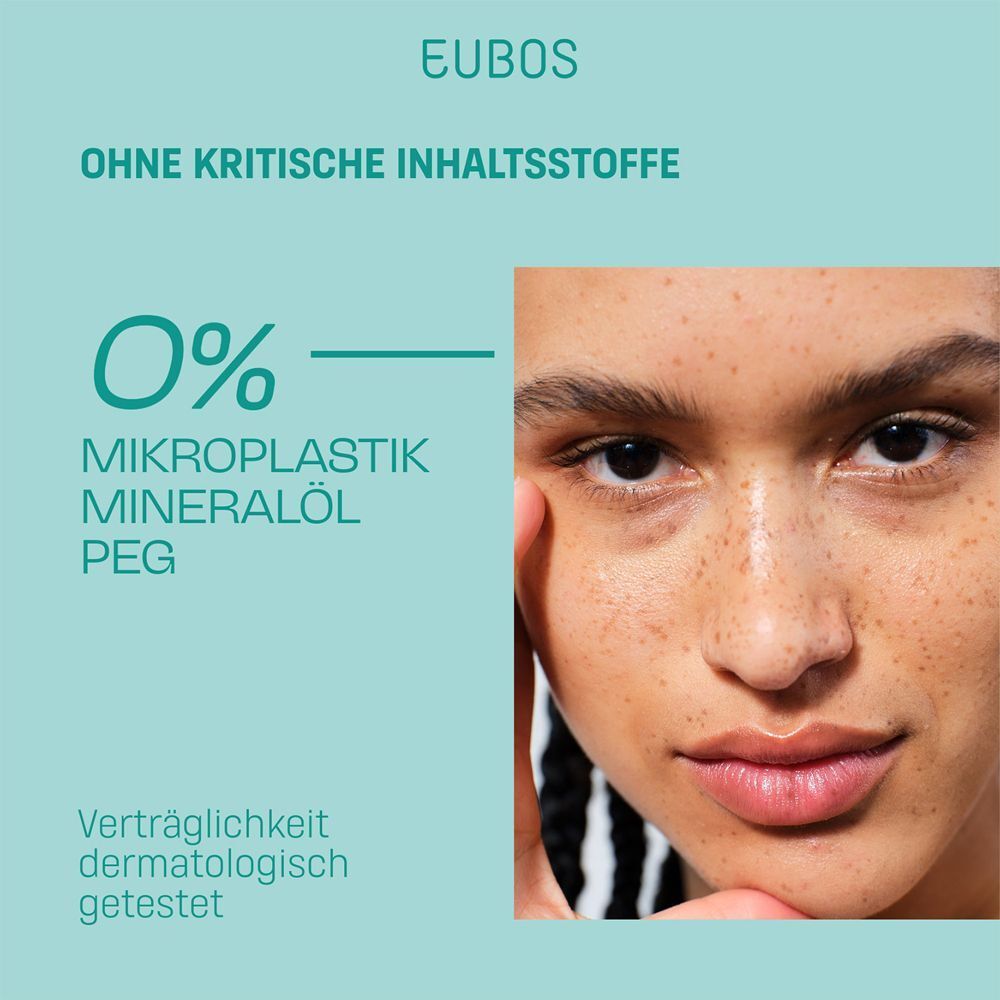 EUBOS Sensitive Pflege Aufbaucreme. Ohne kritische Inhaltsstoffe: 0% Mikroplastik, Mineralöl, PEG. Dermatologisch getestet.