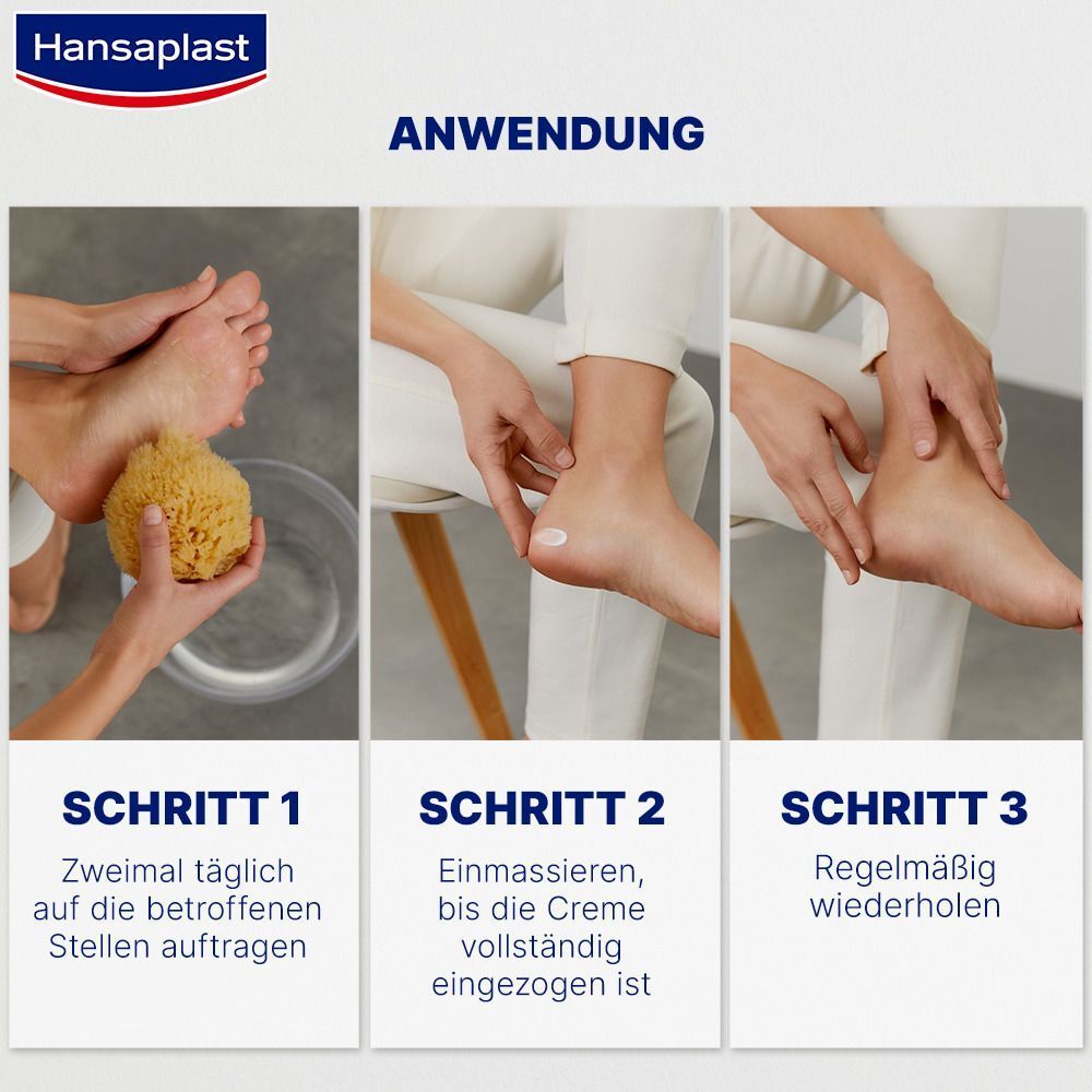 Hansaplast Regenerierende Fußcreme in Umverpackung und Tube.