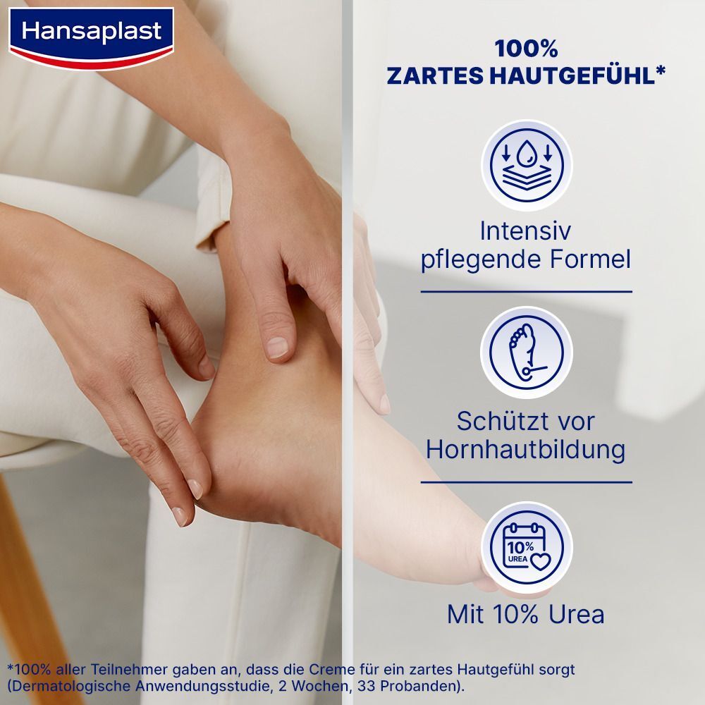 Intensive Pflegeformel mit 10% Urea schützt vor Hornhautbildung. Zartes Hautgefühl.