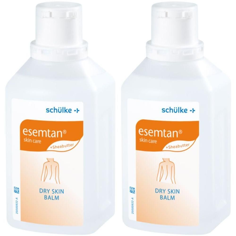 Zwei Flaschen esemtan® Dry Skin Balm mit Sheabutter.
