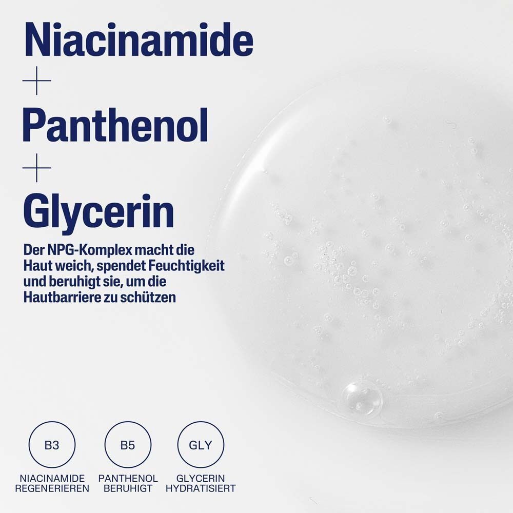 Inhaltsstoffe Niacinamid, Panthenol und Glycerin in Cetaphil Reinigungslotion.
