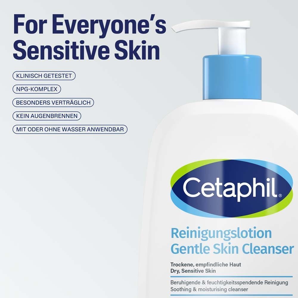 Cetaphil Reinigungslotion für empfindliche Haut, klinisch getestet.