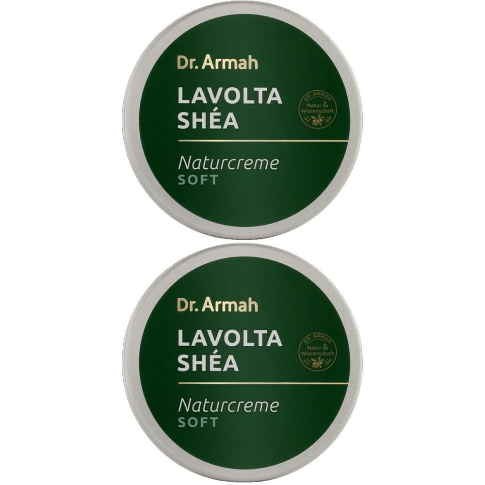 Zwei runde Dosen LaVolta Shéa Naturcreme Soft von Dr. Armah.