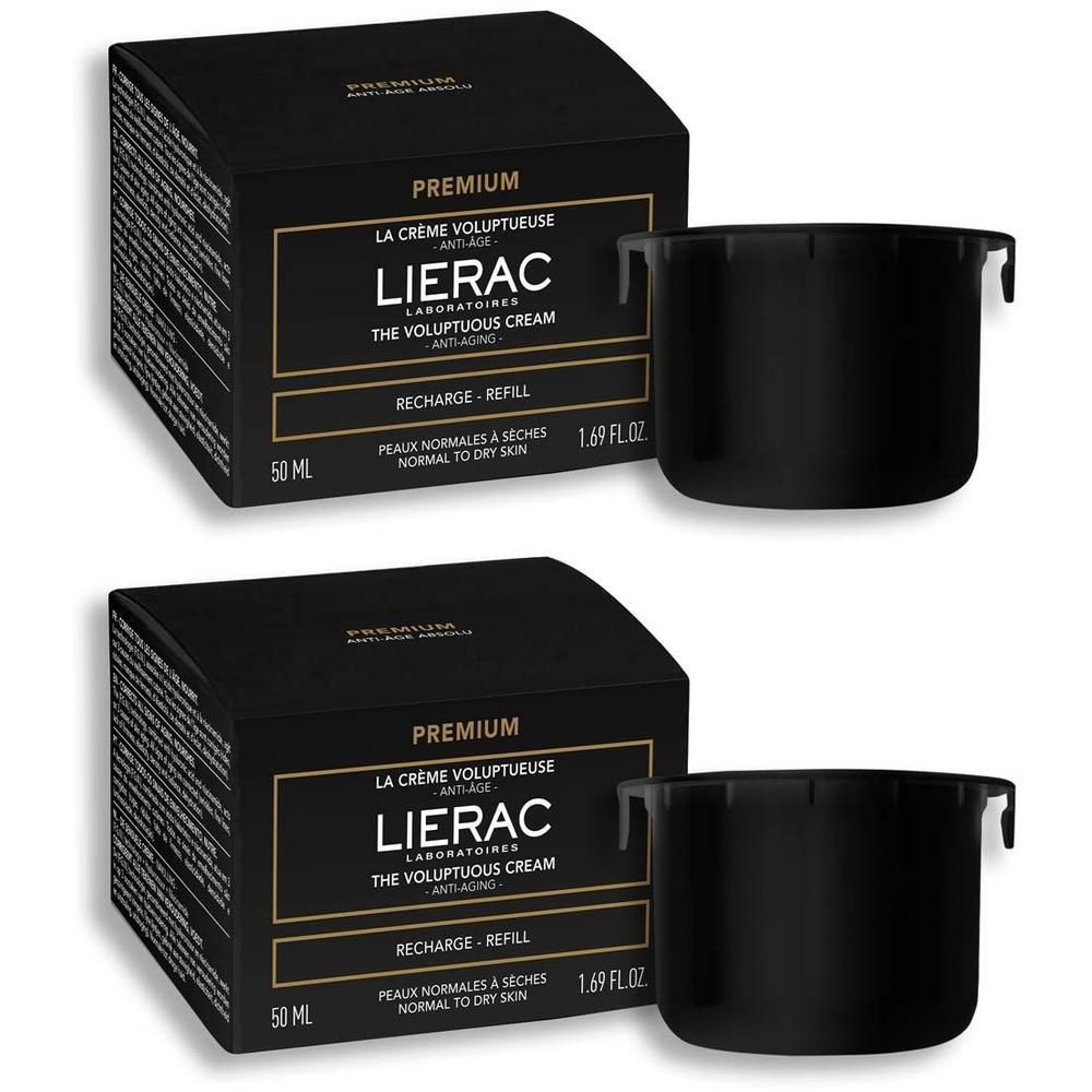 Zwei LIERAC Premium Nachfüllpackungen für reichhaltige Creme, 50 ml.