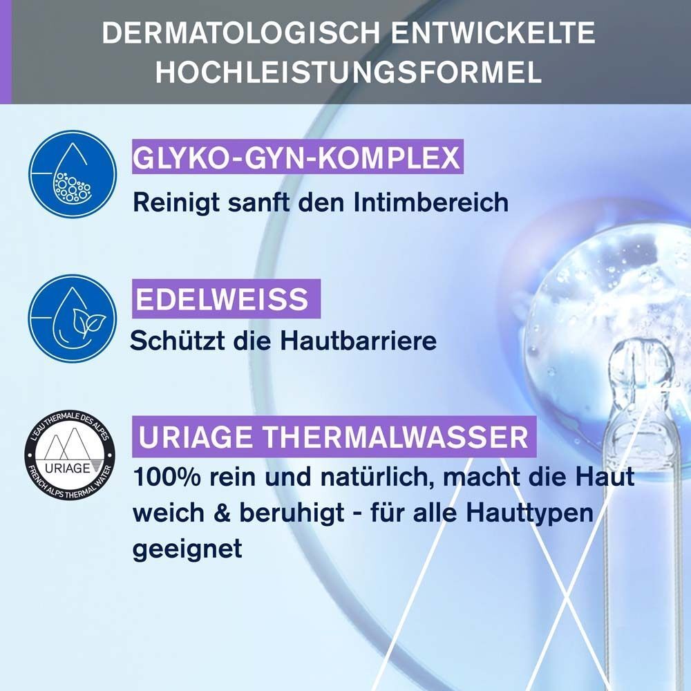 Uriage Gyn-Phy: Glyko-Gyn-Komplex, Edelweiss, Thermalwasser für sanfte Intimpflege.