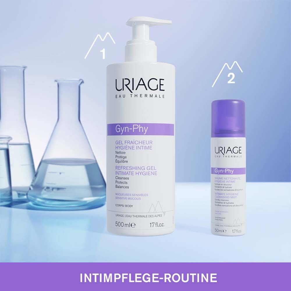 Uriage Gyn-Phy Intimpflege-Routine: 500ml Flasche und 50ml Spray.