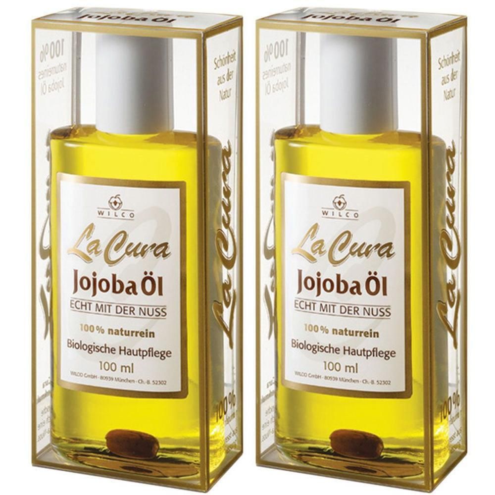 Zwei Flaschen La Cura Jojoba Öl, 100% naturrein, biologische Hautpflege.