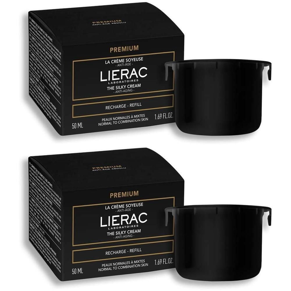 Zwei LIERAC Premium Nachfüllpackungen für seidige Creme, 50 ml.