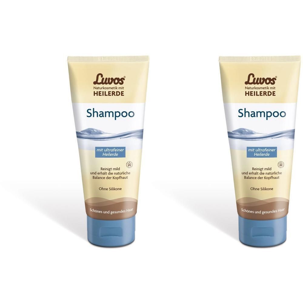 Zwei Tuben Luvos-Heilerde Shampoo nebeneinander.