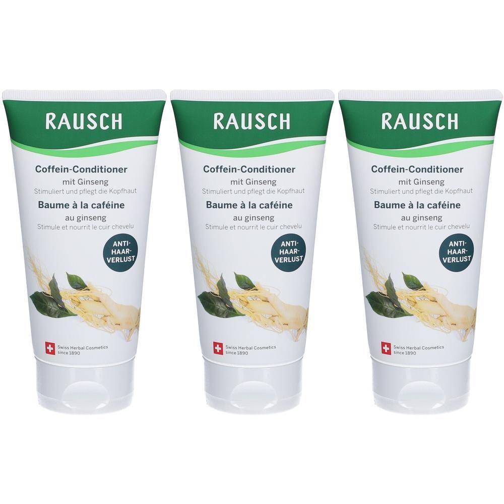 Drei RAUSCH Coffein-Conditioner mit Ginseng in Tuben. Anti-Haarverlust-Formel.