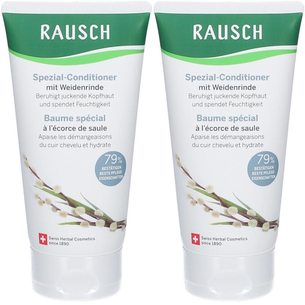 Zwei Tuben RAUSCH Spezial-Conditioner mit Weidenrinde. Beruhigt juckende Kopfhaut und spendet Feuchtigkeit.