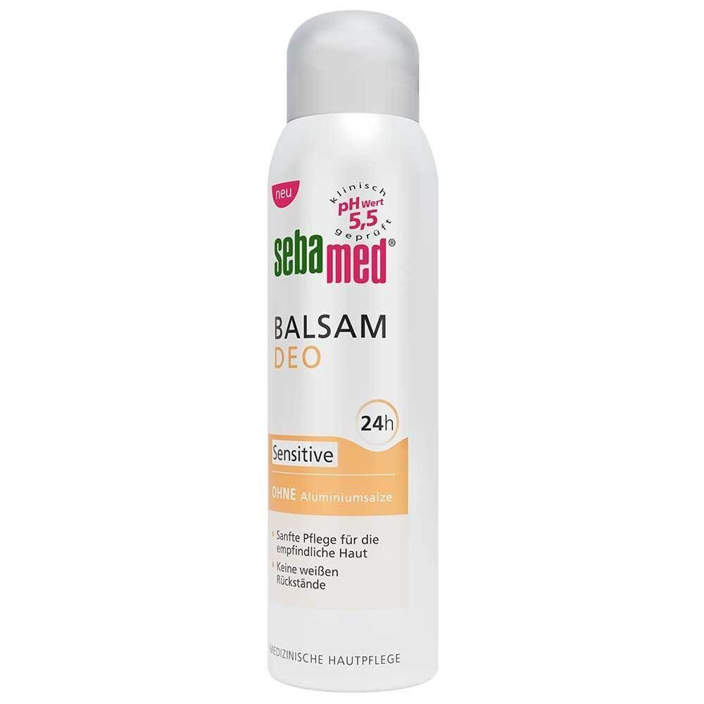 Ein sebamed® Balsam Deo Sensitive Spray, 24h Schutz, ohne Aluminiumsalze, pH 5,5.