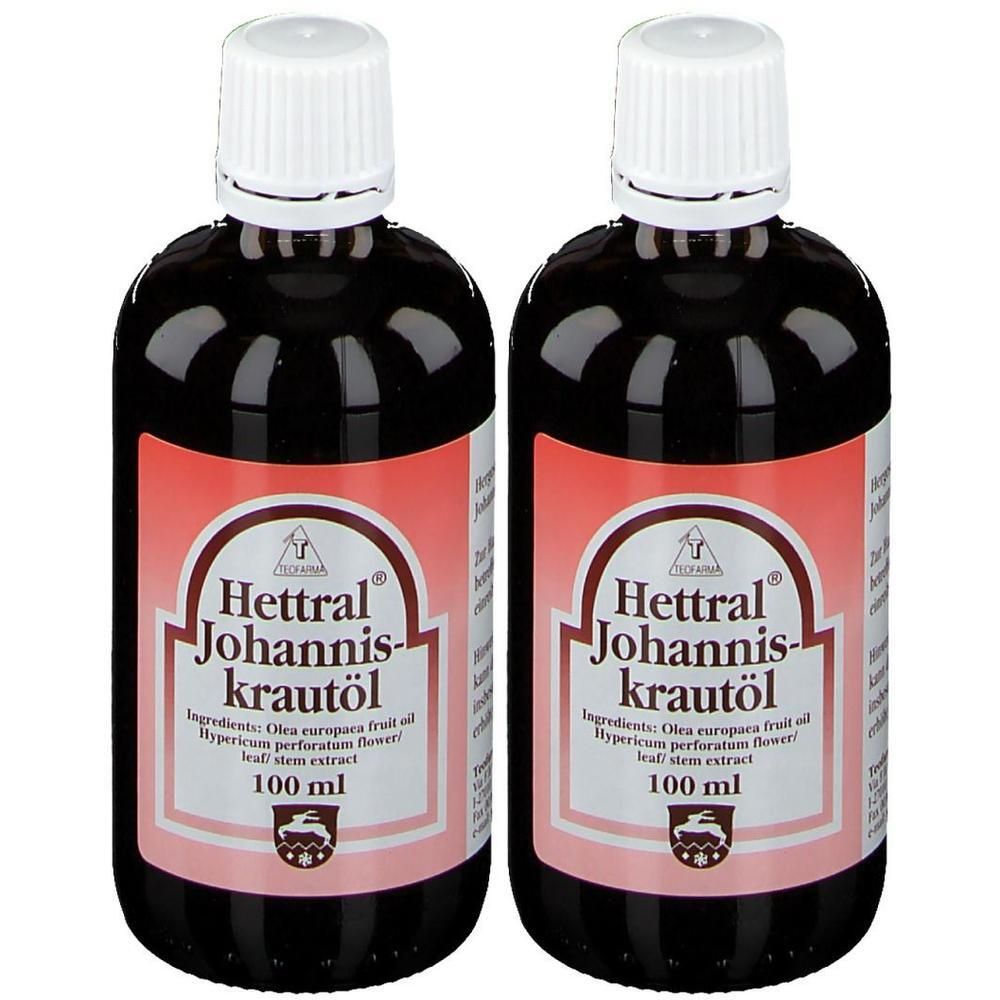 Zwei Flaschen Hettral Johanniskrautöl, je 100 ml.
