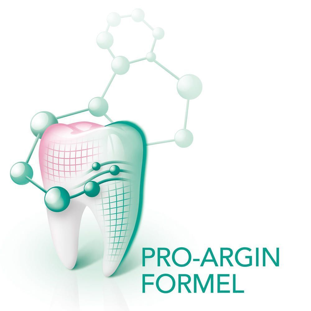 Grafische Darstellung eines Zahns mit der Aufschrift "PRO-ARGIN FORMEL".