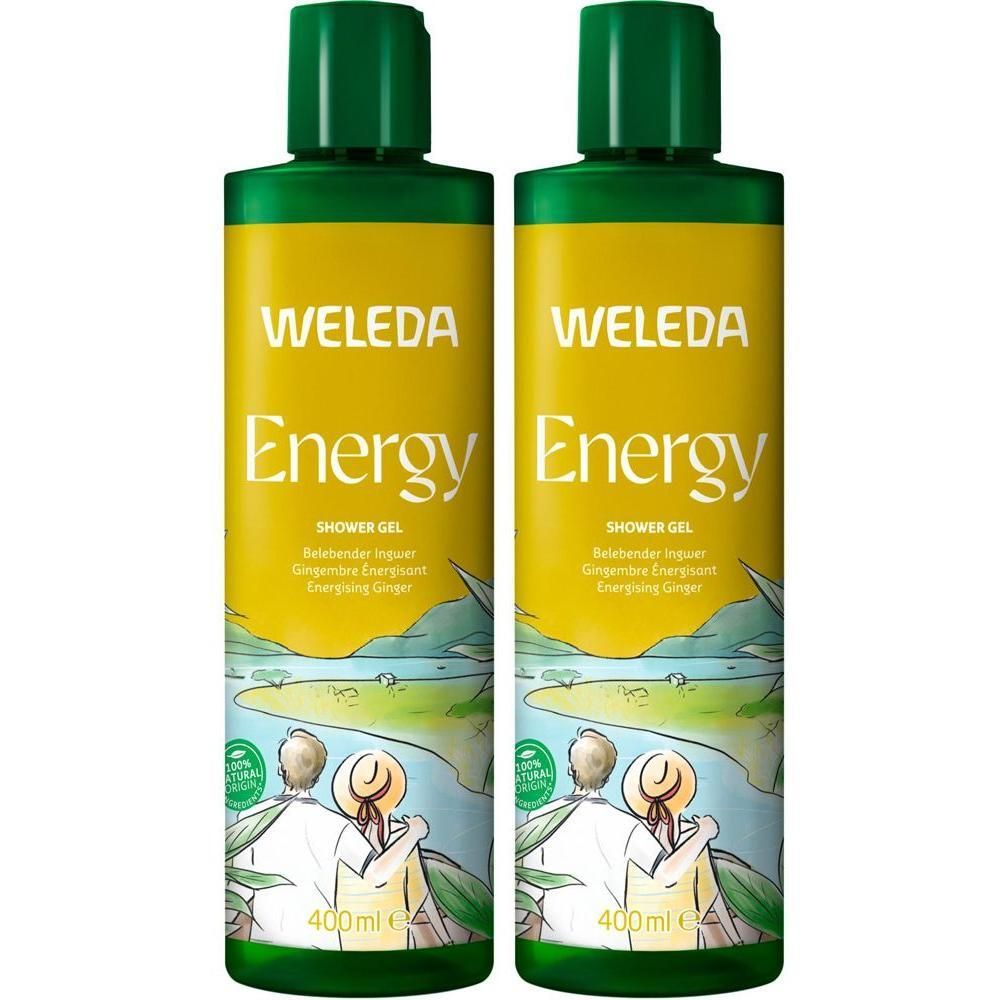 Zwei Flaschen Weleda Aroma Duschgel Energy, 400ml.