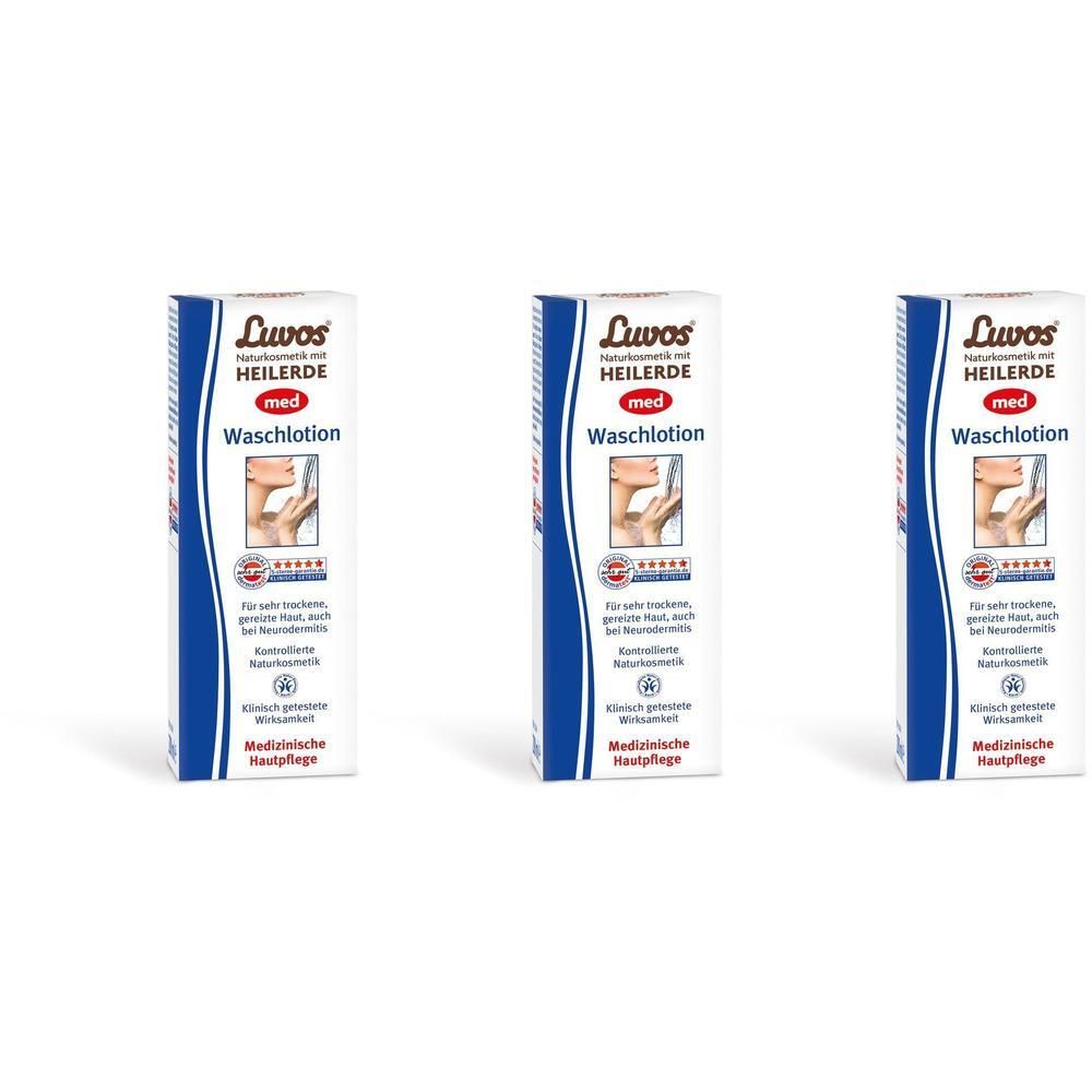 Drei Kartons Luvos-Heilerde MED Wasch-lotion, medizinische Hautpflege.