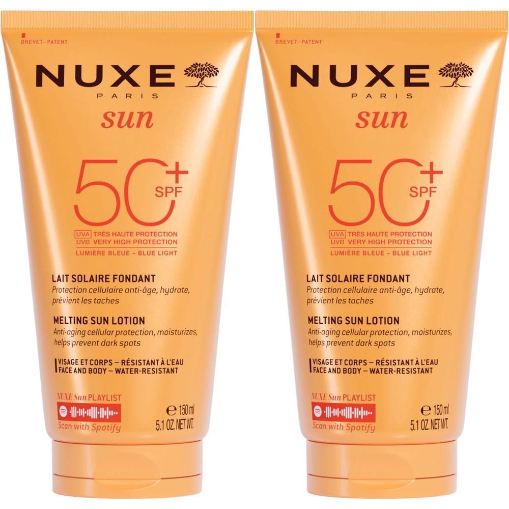 Zwei Tuben NUXE Sun Sonnenmilch LSF 50, 150ml.