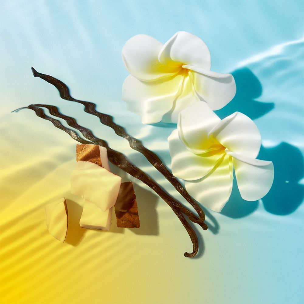 Zutaten: Vanilleschoten, Kokosnussstücke und Blüten.