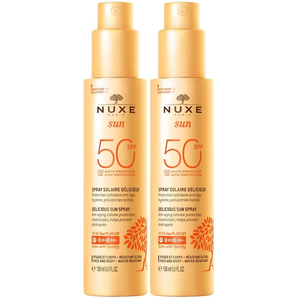 Zwei Flaschen NUXE Sonnenspray Gesicht & Körper LSF 50, 150ml.