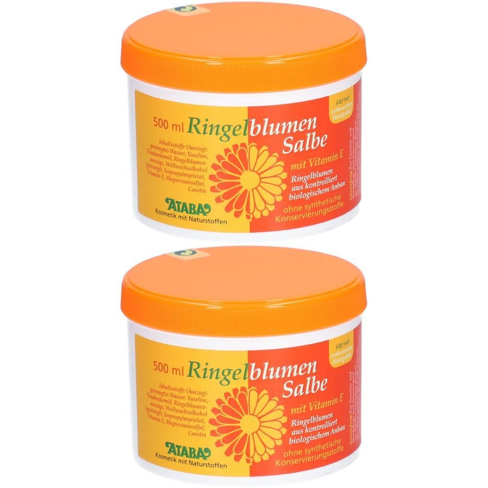 Zwei Dosen Ringelblumensalbe mit Vitamin E, 500 ml.