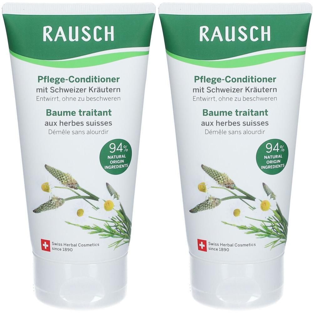Zwei RAUSCH Pflege-Conditioner mit Schweizer Kräutern. 94% natürliche Inhaltsstoffe.