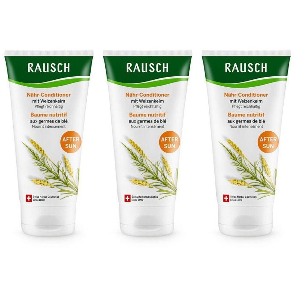 Drei Tuben RAUSCH Nähr-Conditioner mit Weizenkeim, mit Weizenähren-Motiv.