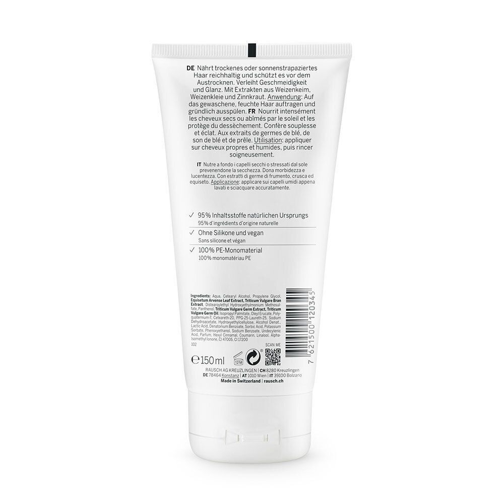 Rückseite einer RAUSCH Nähr-Conditioner Tube mit Inhaltsstoffen und Anwendungshinweisen.