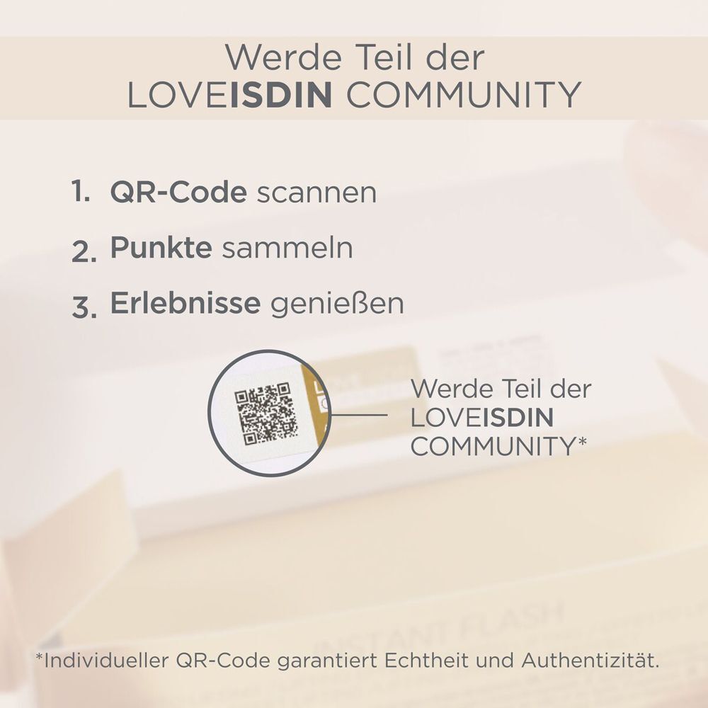 QR-Code für die LOVEISDIN COMMUNITY auf einer Produktverpackung.