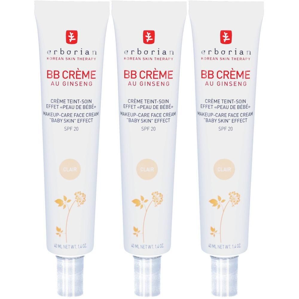 Drei Tuben Erborian BB Creme Clair mit Ginseng, LSF 20.