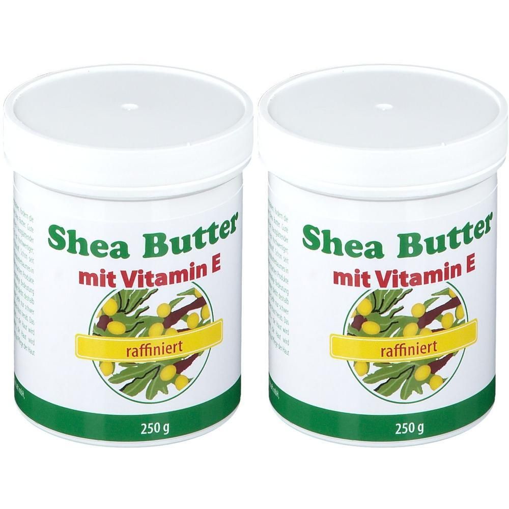 Zwei Behälter Shea Butter mit Vitamin E, 250g.
