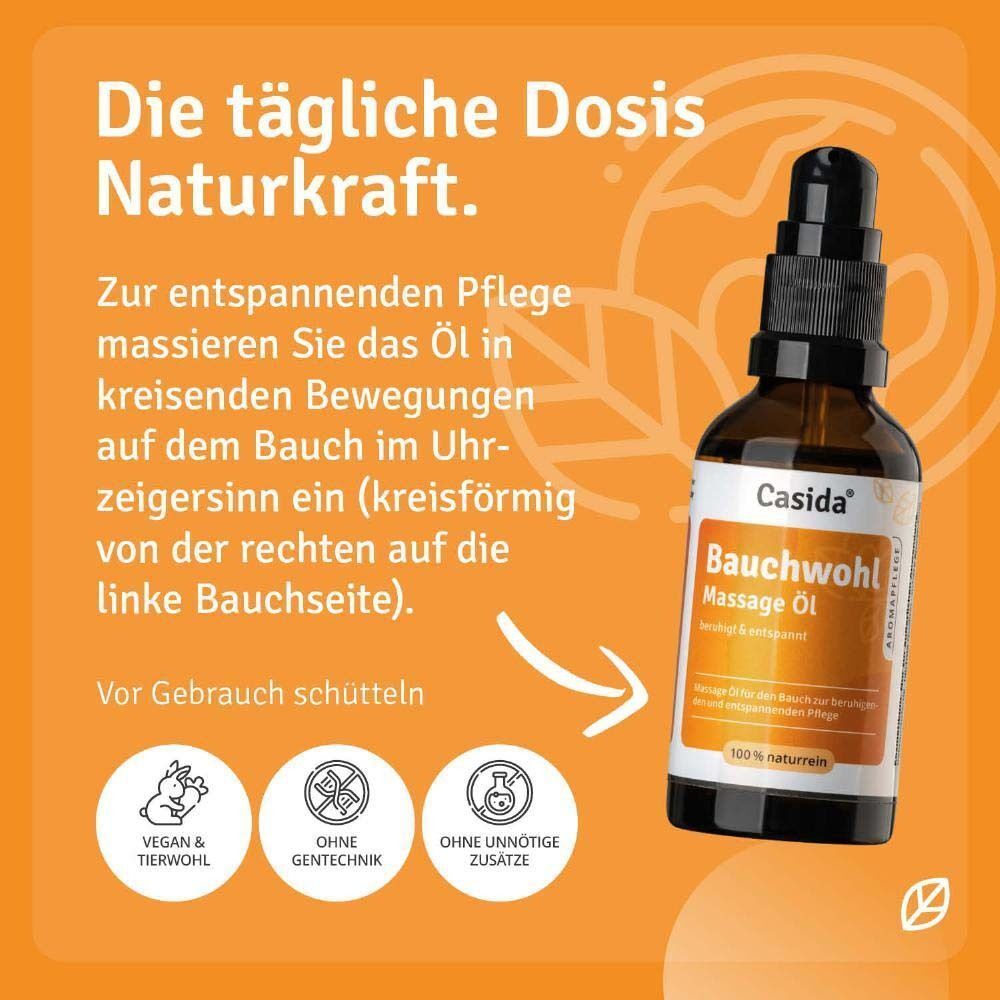 Braune Glasflasche mit Pumpspender, orangefarbenem Etikett und Text.