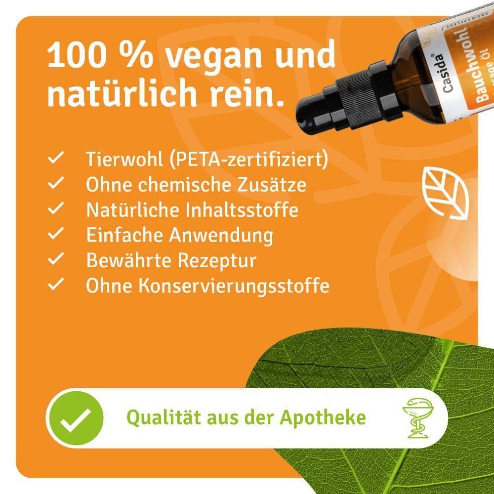 Braune Glasflasche mit Pumpspender, mit Checklisten für Inhaltsstoffe und Anwendung.