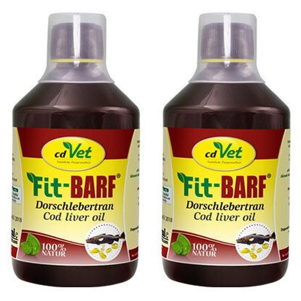Zwei Flaschen cd Vet Fit-BARF Dorschlebertran, 100% Natur.