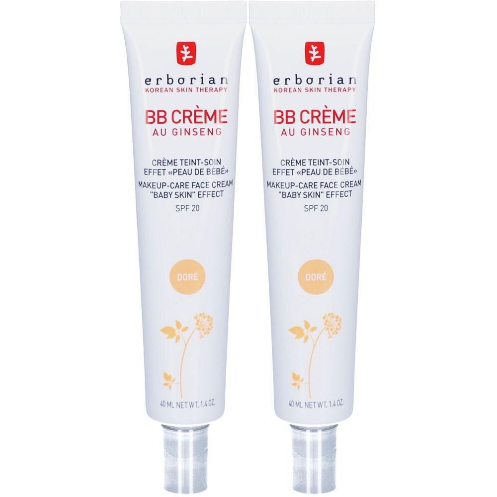 Zwei Tuben Erborian BB Creme Doré mit Ginseng, LSF 20.