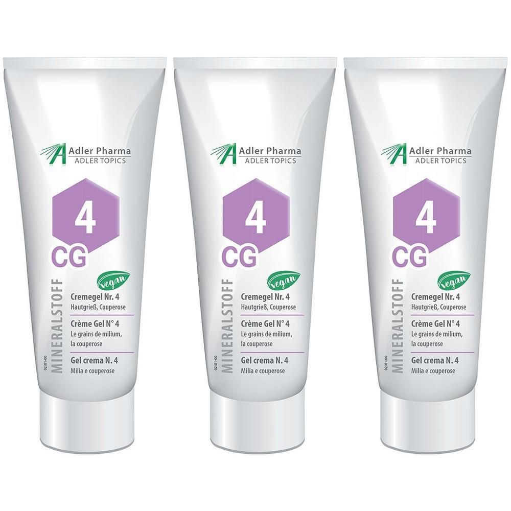 Drei Tuben MINERALSTOFF Cremegel Nr. 4 von Adler Pharma. Mit veganem Siegel.
