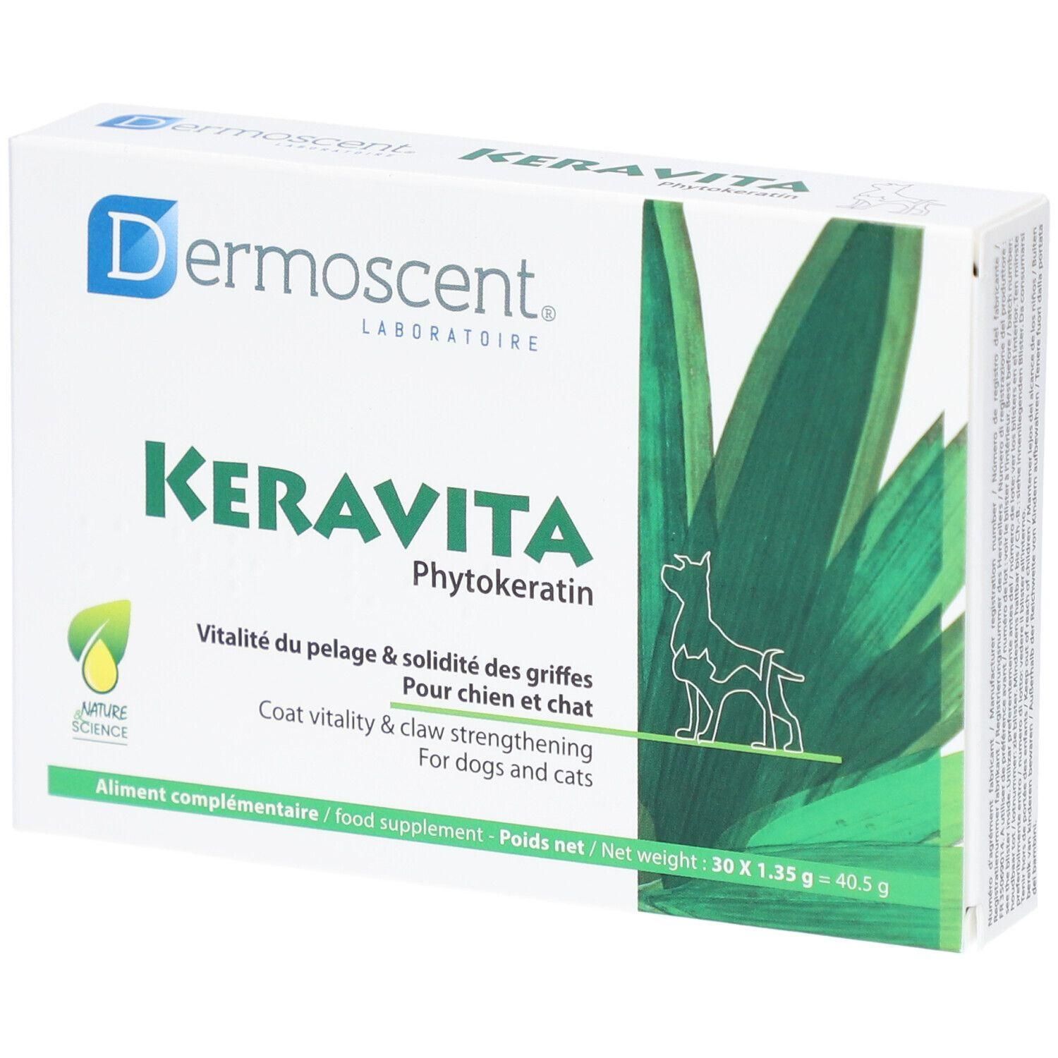Dermoscent Keravita Phytokeratin Verpackung für Hunde und Katzen, 30x1.35g.