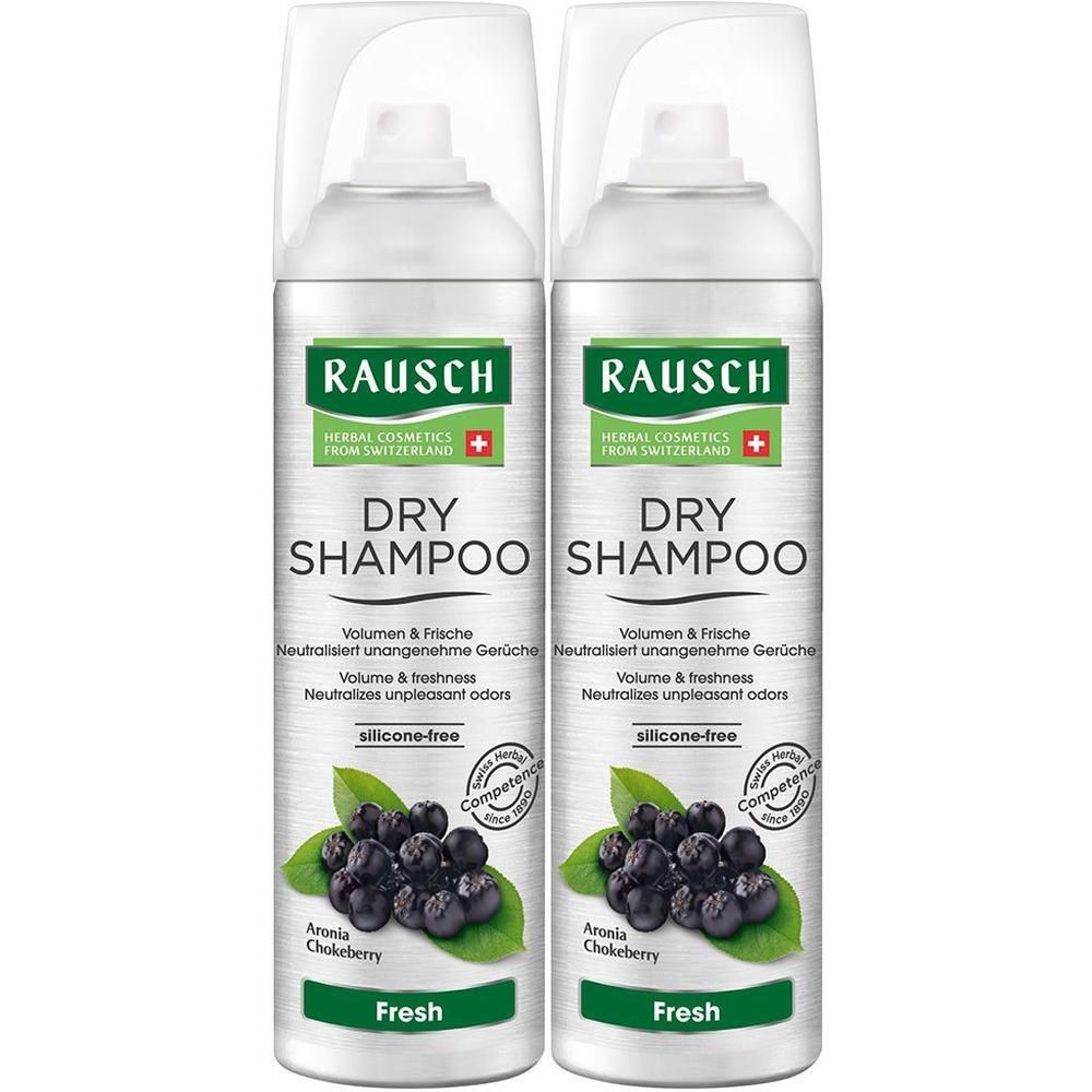 Zwei RAUSCH Dry Shampoo Fresh Sprühflaschen mit Aronia Chokeberry. Silikonfrei.