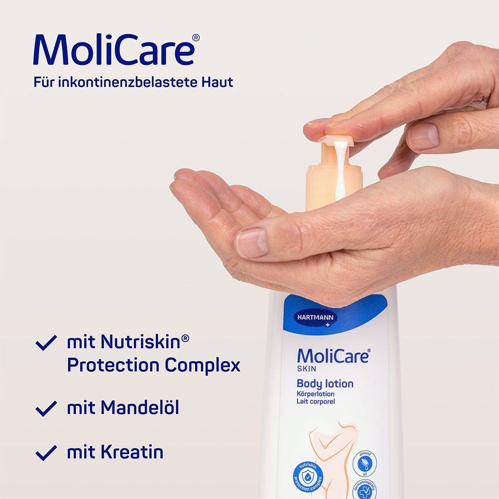 MoliCare Skin Körperlotion mit Nutriskin Complex, Mandelöl und Kreatin.