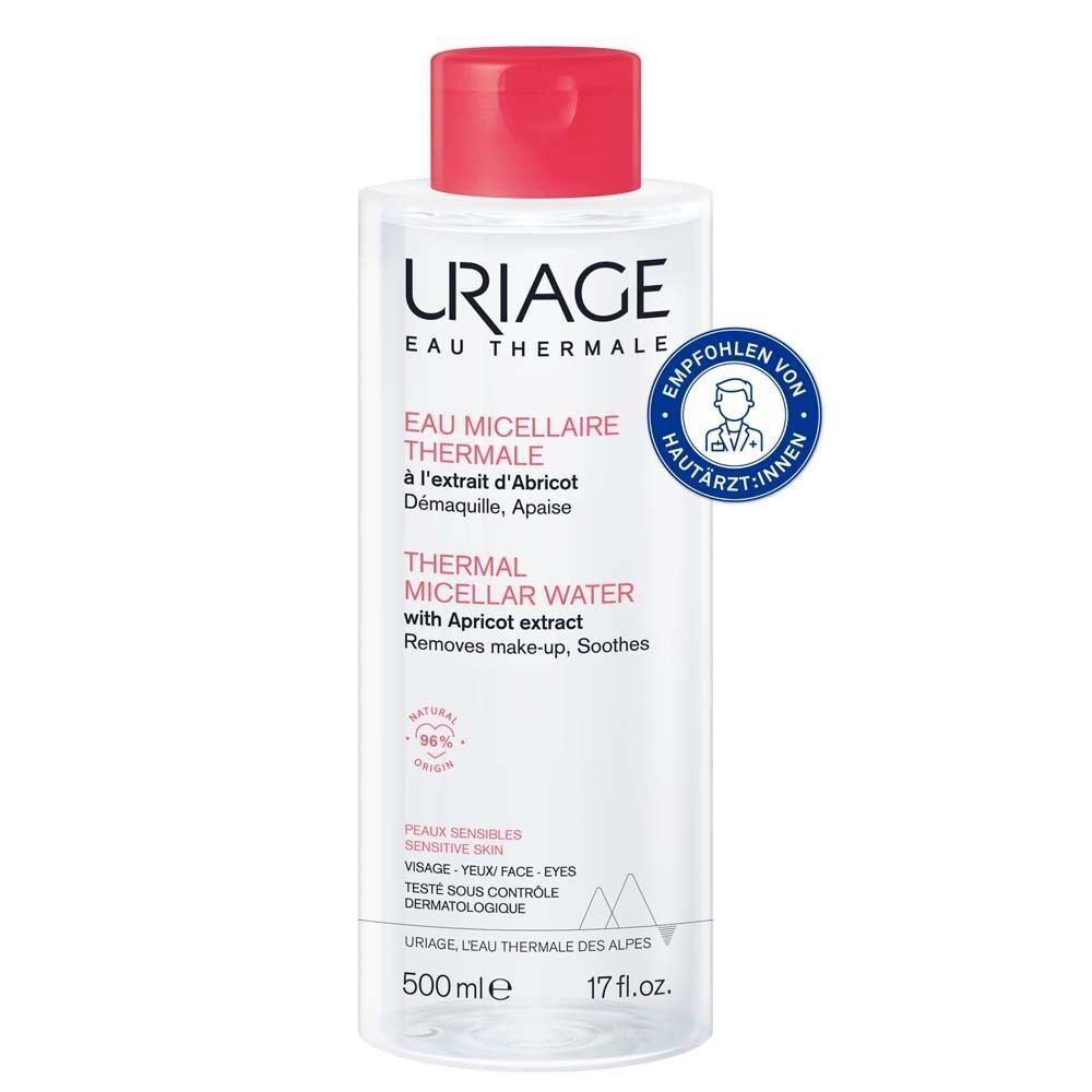 URIAGE Mizellen Thermalwasser mit Aprikosenextrakt, 500ml Flasche.