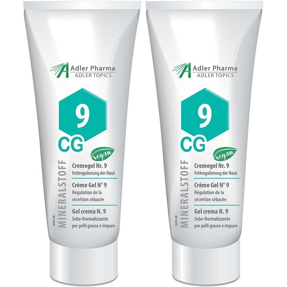 Zwei Tuben Mineralstoff Cremegel Nr. 9 von Adler Pharma. Das Gel ist für fettige und unreine Haut.