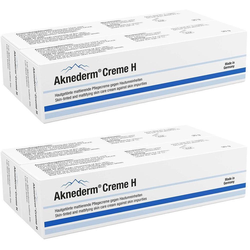 Zwei Packungen Aknederm® Creme H, Hautgetönte mattierende Pflegecreme gegen Hautunreinheiten.