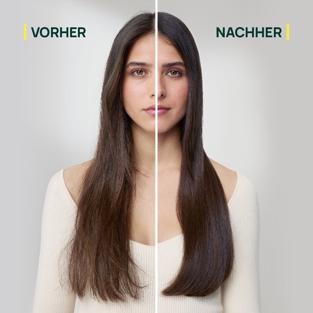 Vorher-Nachher-Vergleich von glattem, gesund aussehendem Haar.