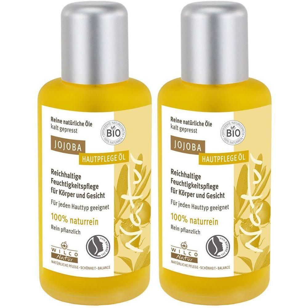 Zwei Flaschen Wilco Natur Jojoba BIO Hautpflege Öl, 100% naturrein, kalt gepresst.