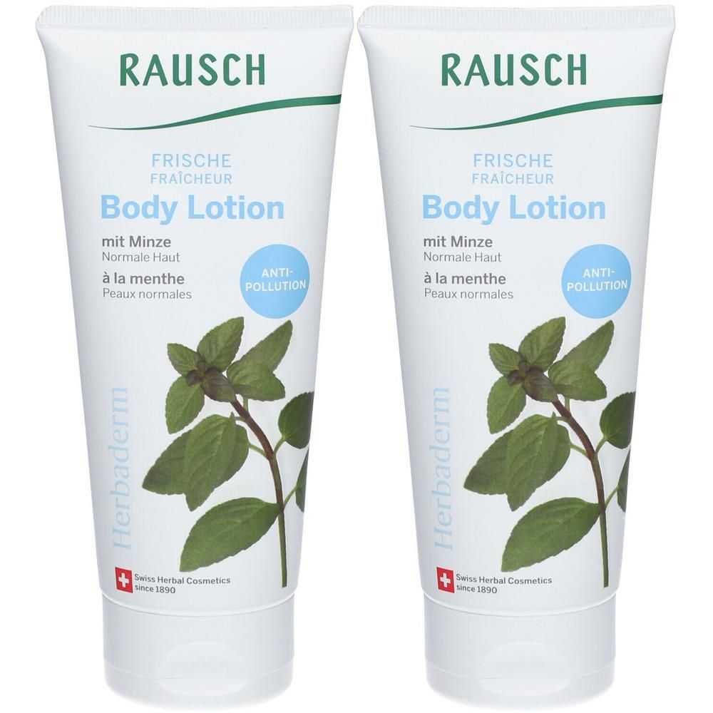 Zwei Tuben RAUSCH Frische Bodylotion mit Minze und Kräutern.