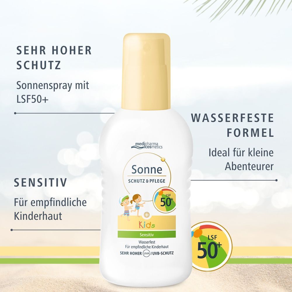 Medipharma cosmetics Sonne Schutz & Pflege KIDS LSF 50+ Flasche. Hoher Schutz, wasserfest, sensitiv für Kinderhaut.
