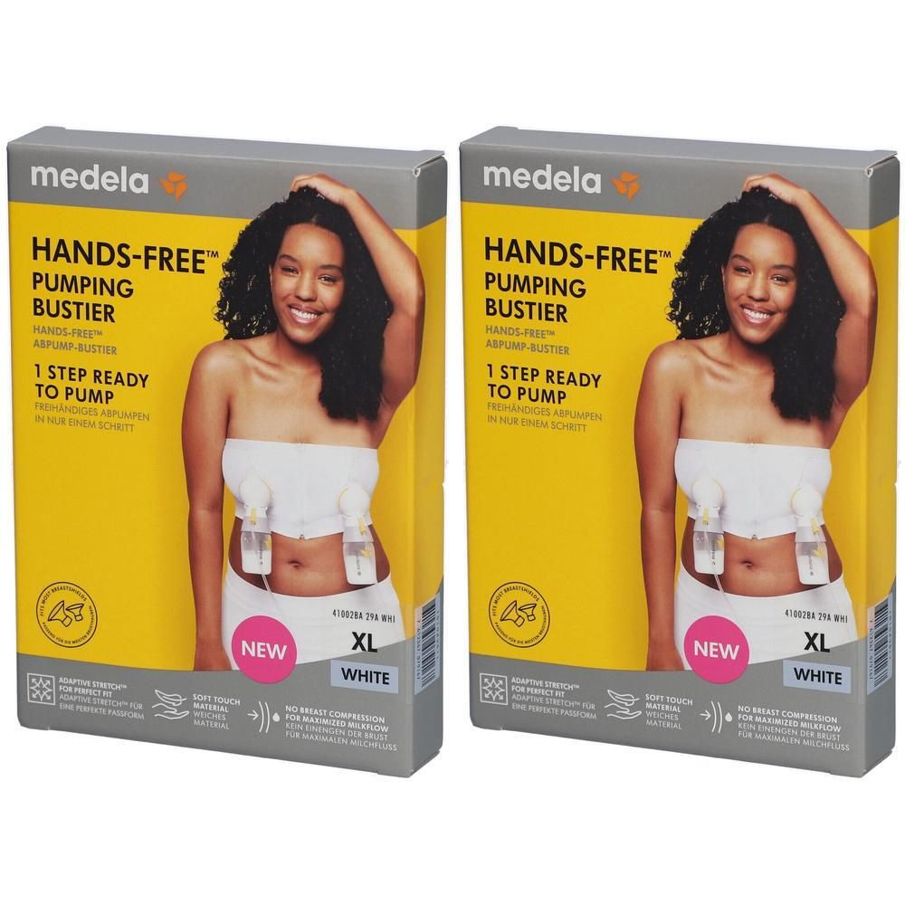 Medela Hands-Free Pumping Bustier, weiß, Größe XL. Für einfaches Abpumpen.