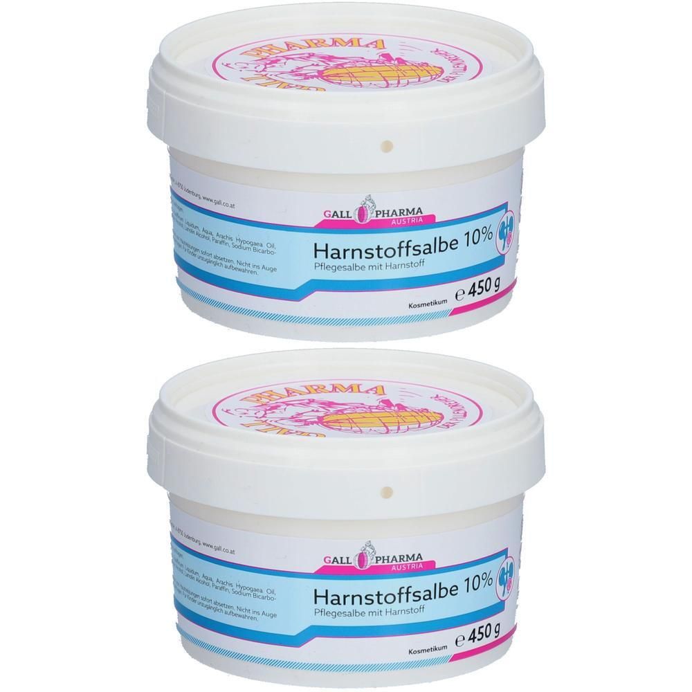 Zwei weiße Tiegel mit Harnstoffsalbe 10% von Gall Pharma, je 450g.