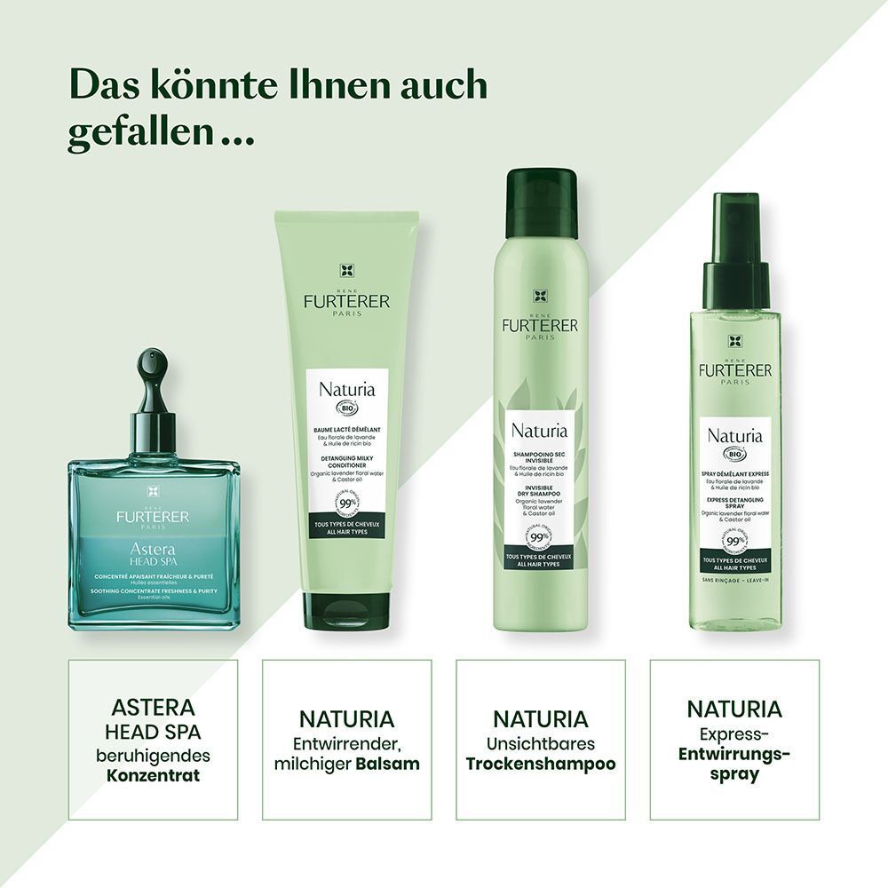 René Furterer Naturia Shampoo, Balsam, Trockenshampoo und Express-Entwirrungsspray.